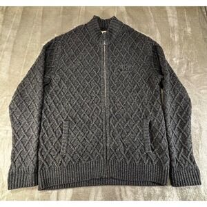 Billabong Full Zip Sweater Mens L Gray Diamond Cable Knit 37% wool